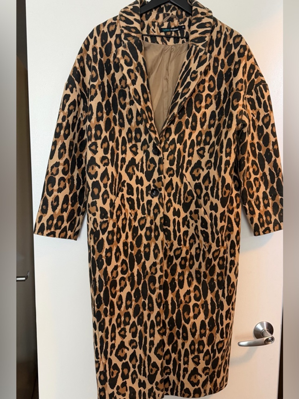 Women's Leopard Print Trench Coat in Tan & Black